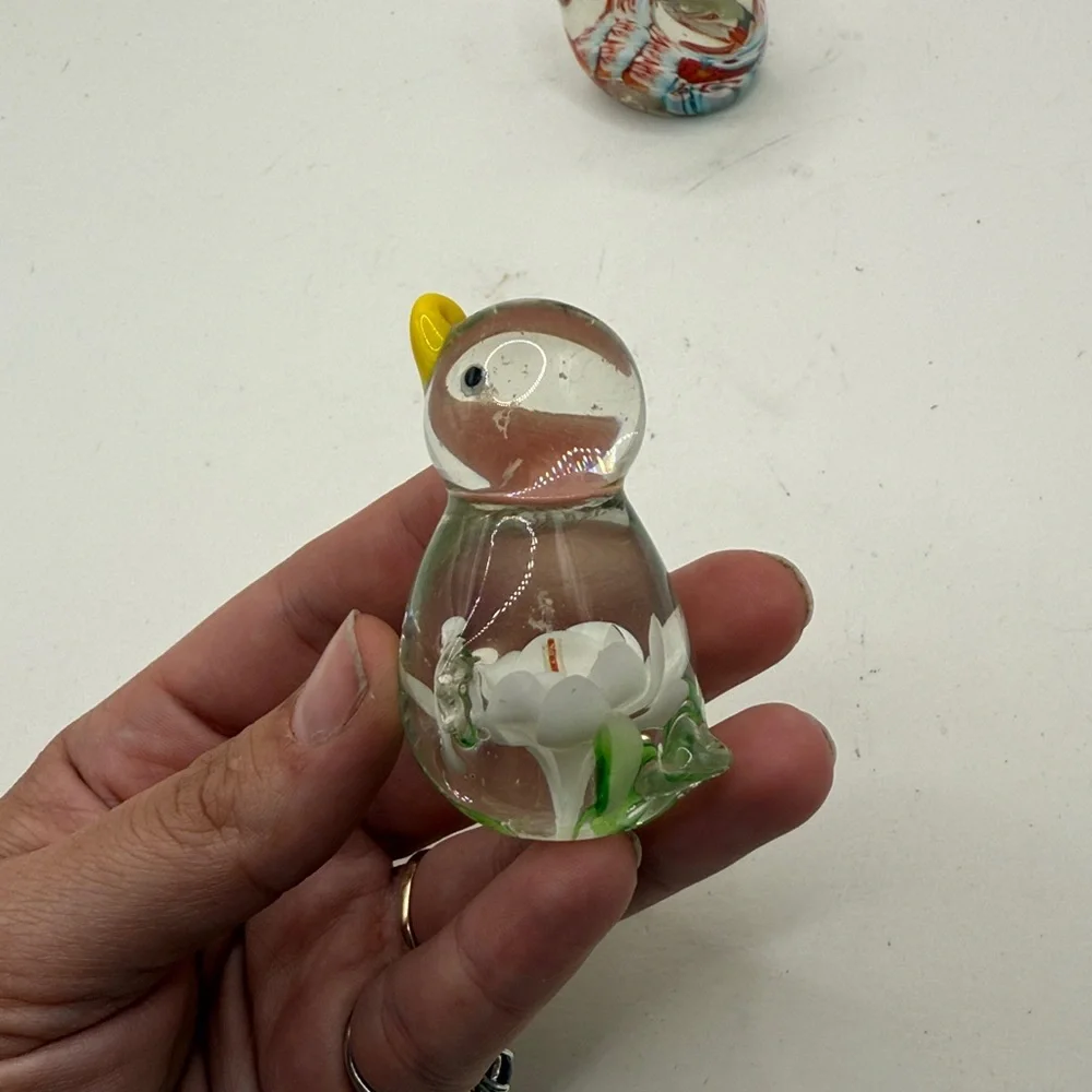 Vtg Glass Bird Duck Swan Chicken Figurine Paperweight Decor Collectible Floral